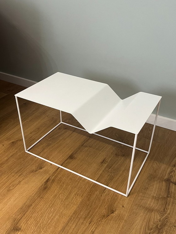 Image 1 of Modern White Geometric Side Table – Unique Designer Piece