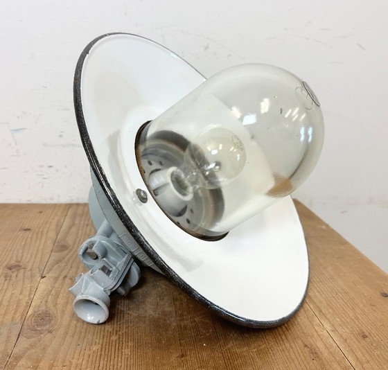 Image 1 of Grey Cast Aluminium Explosion Proof Lamp with Enameled Shade, 1970s