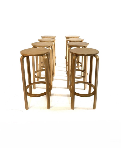 8x vintage plywood barkruk, stijl Alvar Aalto ‘80