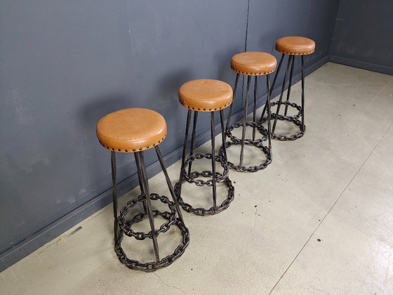 Image 1 of Brutalist chain link bar stools, 1970s - set of 4