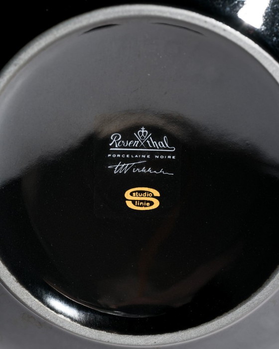 Image 1 of Tapio Wirkkala Porcelaine Noire Vase & Rare Ashtray Duo Rosenthal MCM Chic