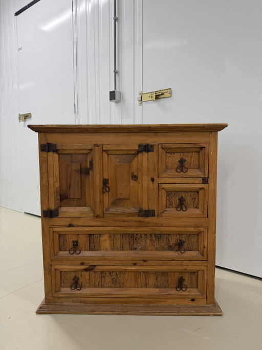 Mexican pine cabinet with 4 drawers & doors