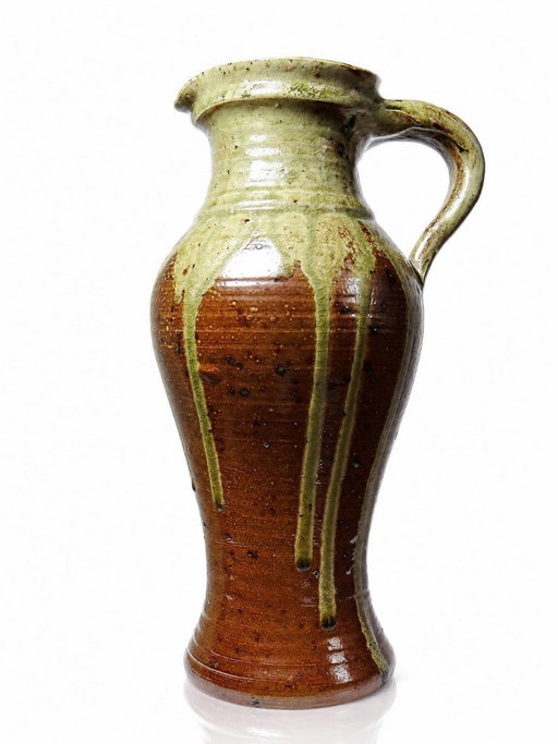Impressive French stoneware pitcher from the 1960s-70s with a Japanese-inspired ash glaze