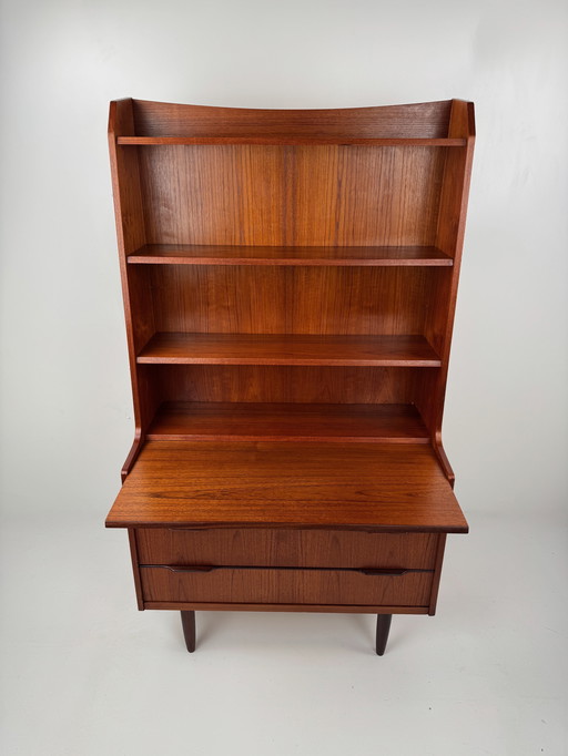 Dänisches Teakholz-Bücherregal mit ausziehbarem Schreibtisch – Eleganter Arbeitsplatz im Mid-Century-Stil
