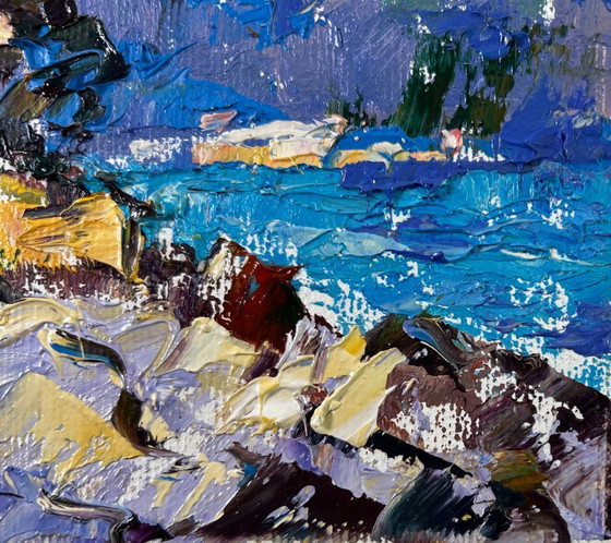 Image 1 of Original Oil Painting Summer Coastal Landscape Silence in the mountains