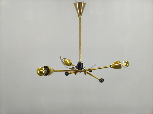 Italian Stilnovo Style Brass Sputnik Chandelier, 1970s