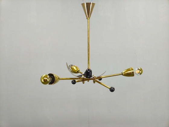 Image 1 of Italiaanse messing Sputnik-kroonluchter in Stilnovo-stijl, jaren 70