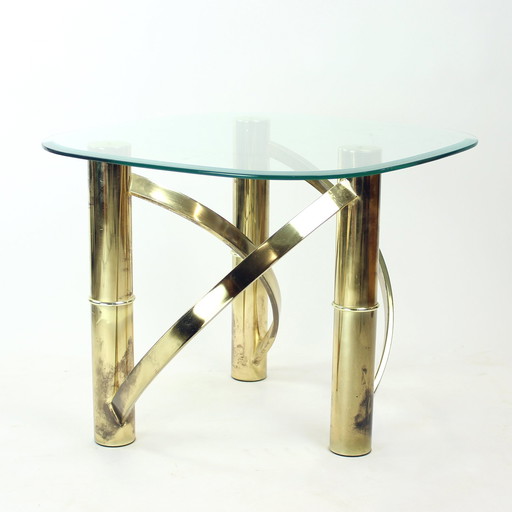 Table basse Swirl en laiton et verre, Italie, années 1970