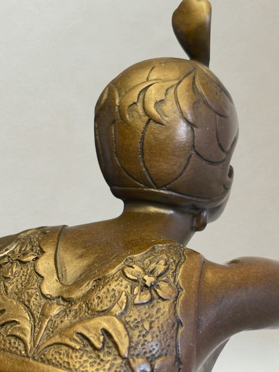 Image 1 of Art Deco sculptuur – Danseres in beweging – Decoratief brons – Gesigneerd F. Paris – 38 cm