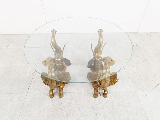 Table basse éléphant vintage en laiton, 1970