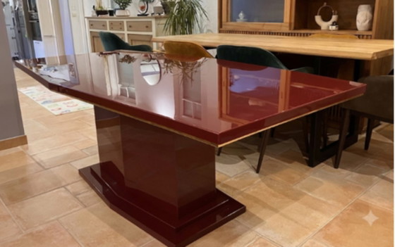 Vintage Dining Table Bordeaux Eric Maville – Wood, Brass (photo 3 of 7)