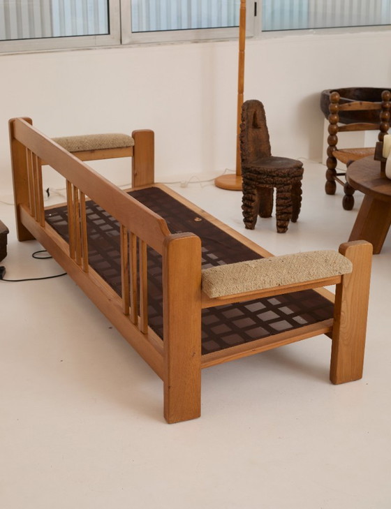 Image 1 of Vintage 3-seater sofa in solid elm, Maison Regain, circa 1970/80