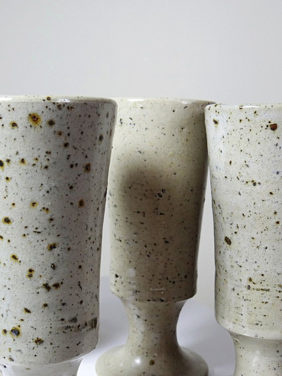 Set of 6 vintage pyritized stoneware mazagrans, 1960s-1980s, Crockery, Ceramic, Creme (photo 9 of 12)