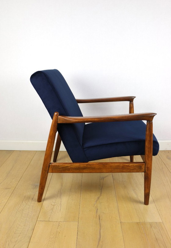 Image 1 of GFM-64 armchair, design by Edmund Homa from the 70s, navy blue - dark wood