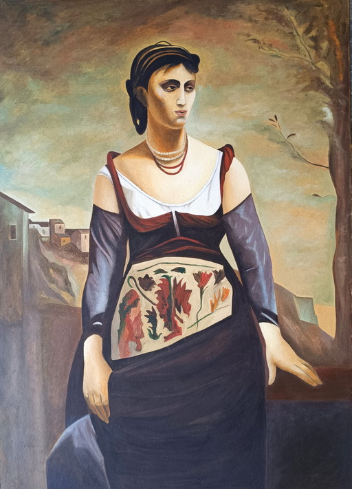 Oil painting on cardboard copy from Corot