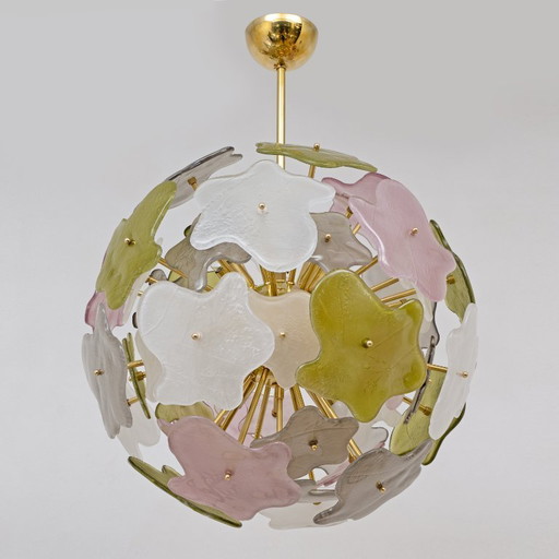 Italienischer Sputnik-Kronleuchter aus Muranoglas in Pastellfarben und poliertem Messing