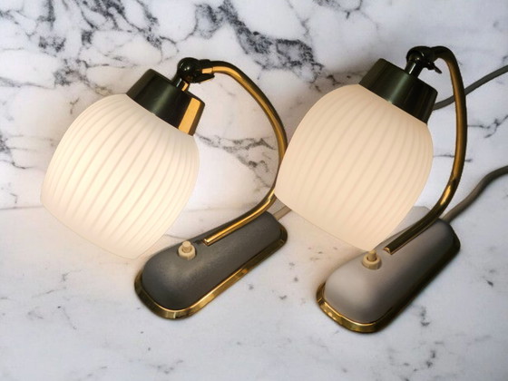 Pair of very rare bedside lamps / table lamps, Mid-Century – Metal, Brass (photo 9 of 9)