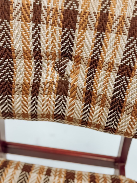 Image 1 of 4x Vintage wooden dining chairs with checked fabric