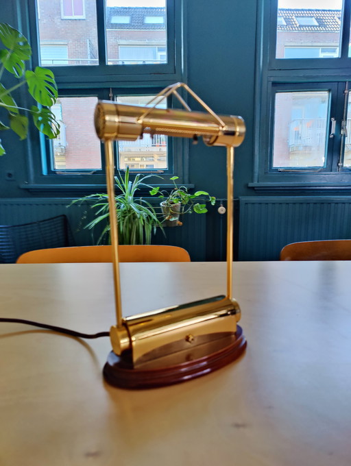 Trapezio banker's lamp by Cattaneo from the 1970s in brass, Italy