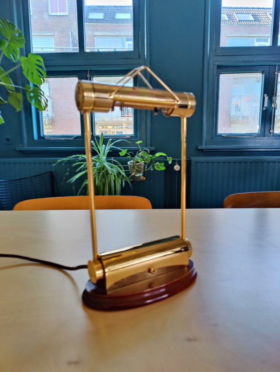 Image 1 of Trapezio banker's lamp by Cattaneo from the 1970s in brass, Italy