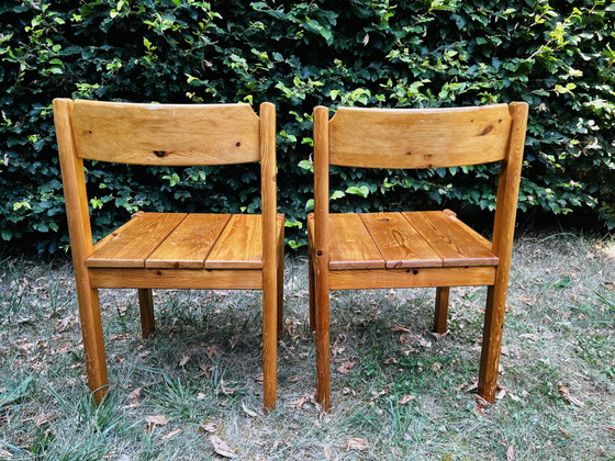 Image 1 of 2x Brutalistische Grenenhouten Eetkamerstoelen – Furusnickarn AB, Zweden 70s