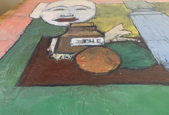 Image 1 of Tableau vintage 1966 “Maskerade” – Walter Wynn – art moderniste signé – 60×50 cm