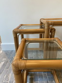 set of 3 vintage bamboo side tables (nest) with glass