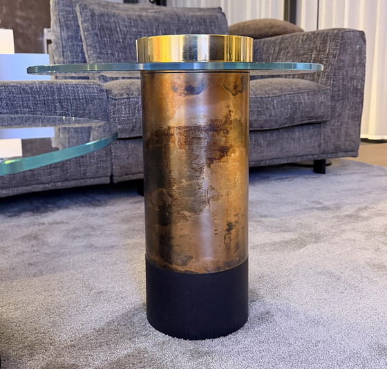 Image 1 of Vintage design salontafels set – glazen blad & bronze kolom – high end