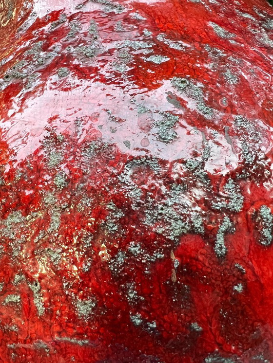 Image 1 of Rarità! Grande vaso d'epoca Dümler&Breiden, modello 313/50, brocca in ceramica lavica rossa-blu con manico