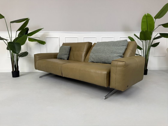 Image 1 of Rolf Benz 50 Leder Olive Grau Sofa Couch Relaxfunktion + Hocker
