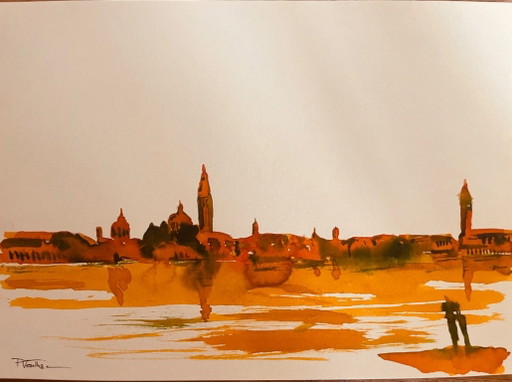 Cuadro Firmado: Paisaje Italiano al Amanecer 'Amanecer sobre Venecia'