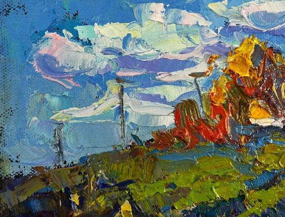 Image 1 of Original Oil Painting Summer Village Landscape The wind whispers between the stones