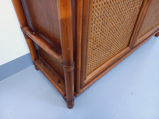 Image 1 of Large Vintage Rattan, Wood and Cane Bookcase from the 70s