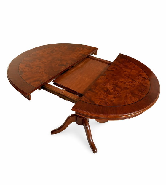 Image 1 of Vintage Extendable Round Dining Table in Burl Walnut Veneer, ca. 1930
