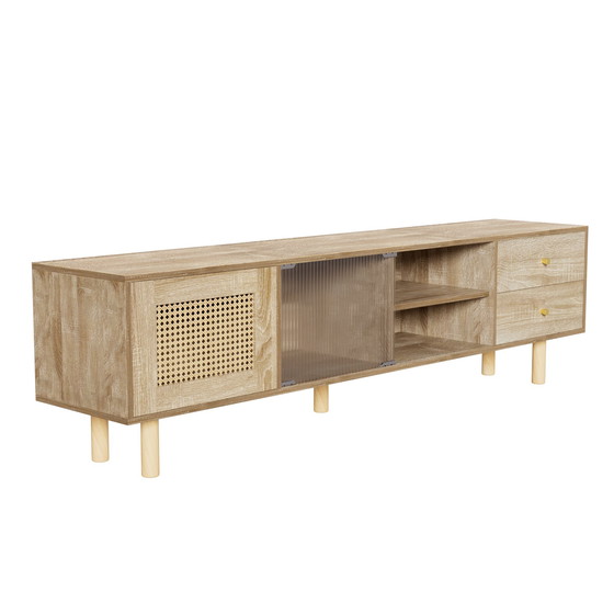 Image 1 of Urban Meuble TV-meubel in houtlook van rotan en glas met lades 172*35*48 cm
