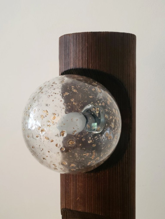 Hustadt Leuchten Brutalist Table or Floor Lamp, Table lamps, Wood, Glass, Brown, Vintage (photo 8 of 9)