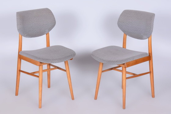 Set of Four Original Mid-Century Modern Chairs, Beech, Czech, 1960s – Jitona, Dining chairs, Textile, Wood (photo 9 of 15)