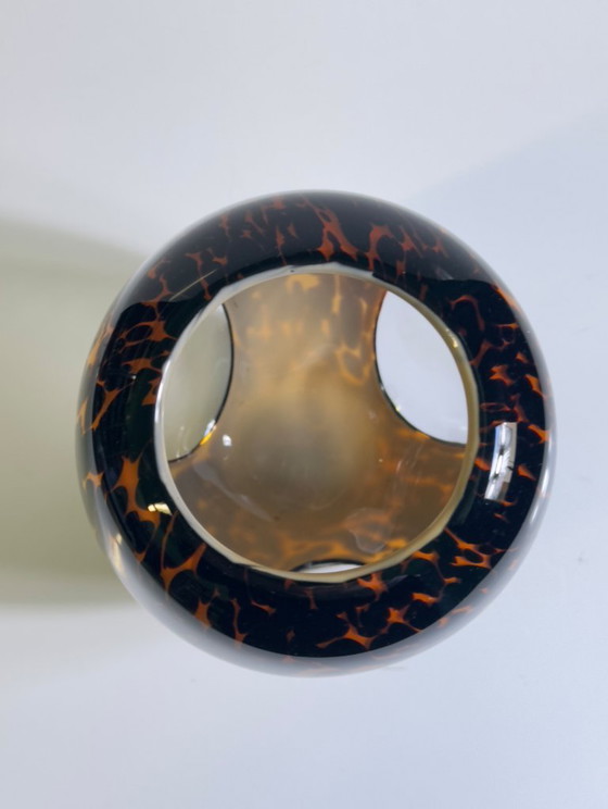 Image 1 of Vase vintage en verre écaille de tortue, Leo Schildtpatt Murano, taches brunes, années 1980