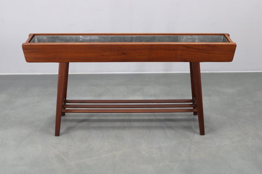 Jardinière danoise en bois, style milieu du XXe siècle, avec base en teck