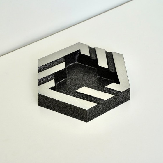 Image 1 of Vintage Brutalist Metal Vide-Poche & Ashtray – Geometric Industrial Design