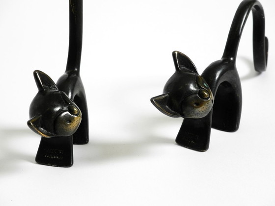 Image 1 of Two Mid Century Modern brass cats as ring holders by Walter Bosse for Herta Baller