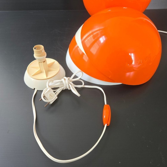 Image 1 of PAIRE DE LAMPES VINTAGE 1960 SPACE AGE PLASTIQUE ORANGE & BLANC 60S ANNEES 60