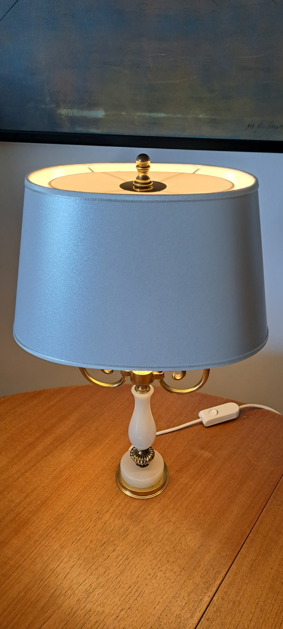 Image 1 of Vintage Brass Table Lamp with White Shade – Hollywood Regency Style