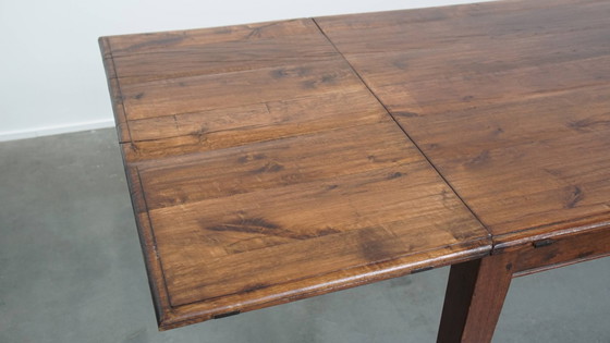 Image 1 of Table de salle à manger ancienne en chêne du début des années 1900 avec plateau rabattable d'un côté