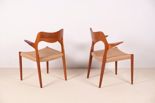2x Niels O. Møller Model 55 in Teak, 1950s Denmark