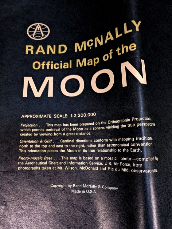 Image 1 of Vintage XXL Rand McNally Official Map of the Moon - Special 3-D Edition - 1960s Space Age