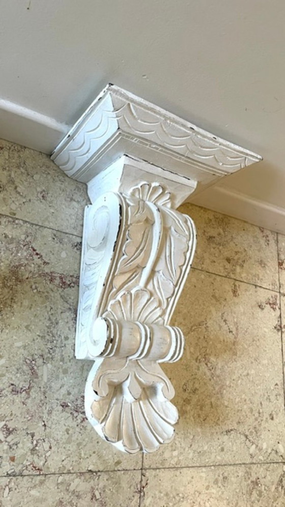 Patinated White Wall Console Shelf – Shelving unit, Wood (photo 33 of 35)