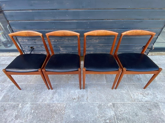 Image 1 of Set di 4 sedie scandinave Johannes Andersen Vamo Sonderborg in teak skai an60 vintage