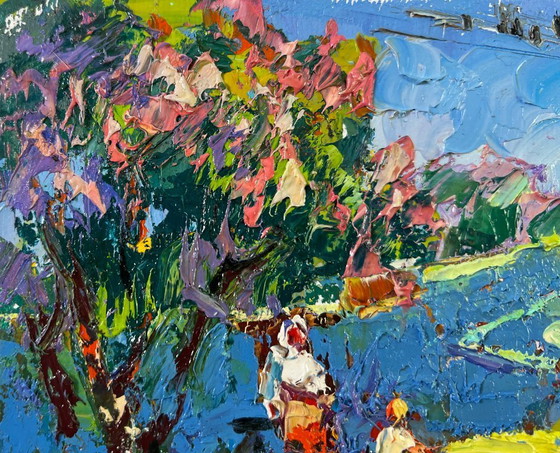 Image 1 of Original Oil Painting Summer Village Landscape Day beneath the sky