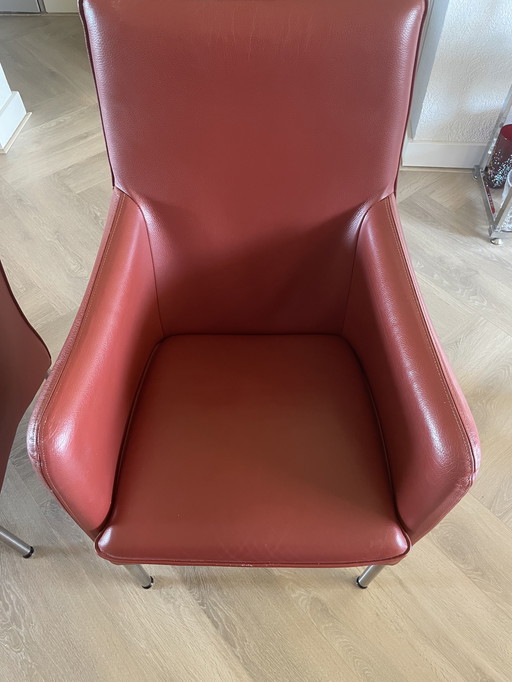 6 chaises de salle à manger en cuir terracotta